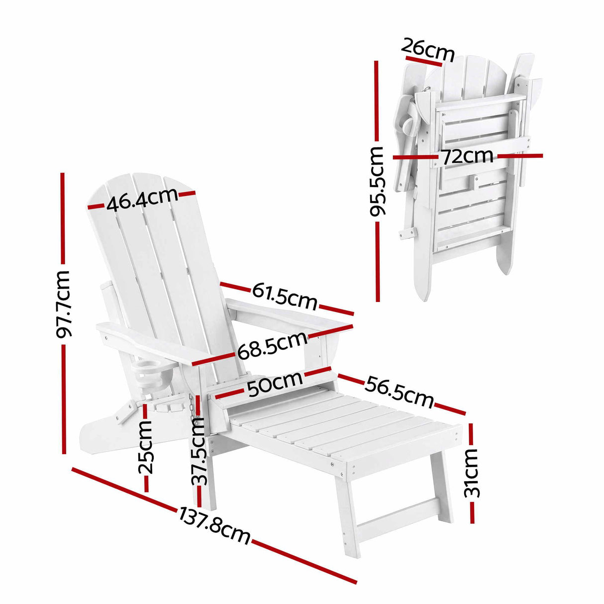 Warilla Folding Adirondack Chair White image 2