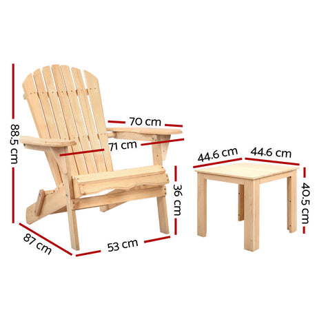 Cannonvale 3 Piece Beach Chair Set, Natural Timber