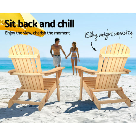 Cannonvale 3 Piece Beach Chair Set, Natural Timber