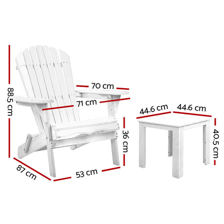 Cannonvale 3 Piece Beach Chair Set, White Timber