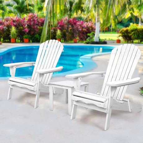 Cannonvale 3 Piece Beach Chair Set, White Timber