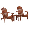 Timber adirondack chairs with side table in a garden