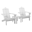Timber adirondack chairs with side table in a garden