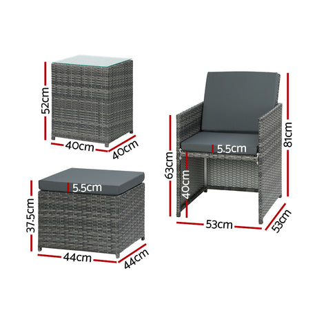 Gardeon 5PC Grey Wicker Bistro Set