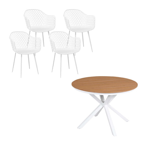 5 Piece Outdoor Dining Set, White, Diamond Weave Chairs, view 3