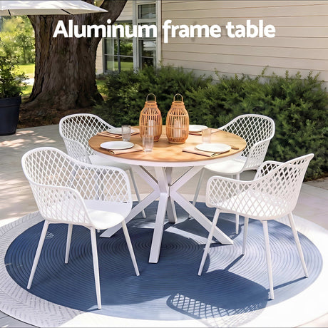 5 Piece Outdoor Dining Set, White, Diamond Weave Chairs, view 4