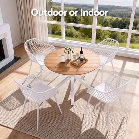 5 Piece Outdoor Dining Set, White, Diamond Weave Chairs, view 7