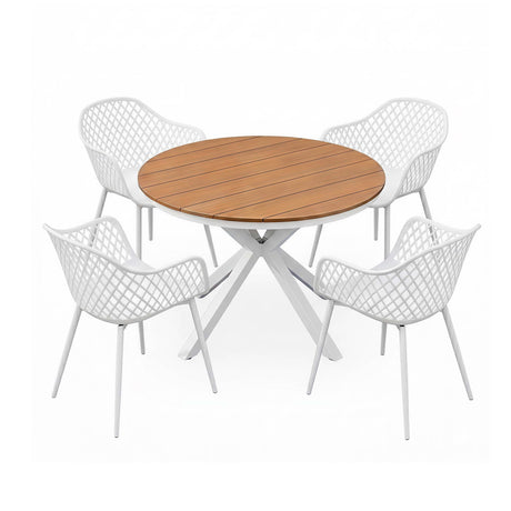 5 Piece Outdoor Dining Set, White, Diamond Weave Chairs, view 8