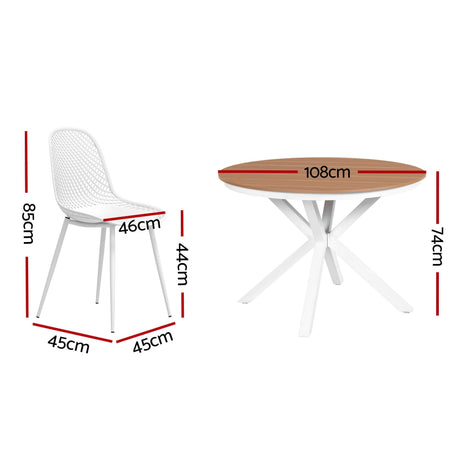 5 Piece Outdoor Dining Set, White, Lattice Weave Chairs, view 2