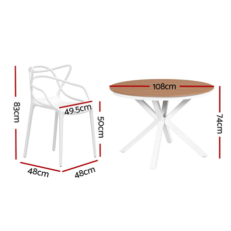 5 Piece Outdoor Dining Set, White, Cross Weave Chairs, view 2