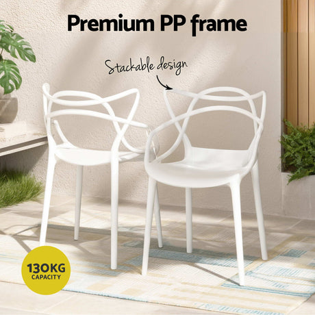 5 Piece Outdoor Dining Set, White, Cross Weave Chairs, view 5