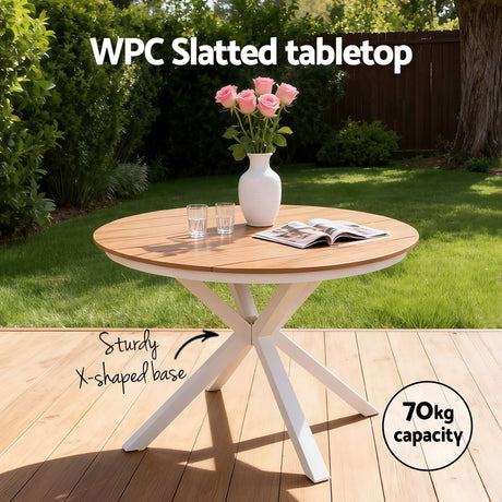 5 Piece Outdoor Dining Set, White, Cross Weave Chairs, view 6