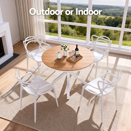 5 Piece Outdoor Dining Set, White, Cross Weave Chairs, view 7