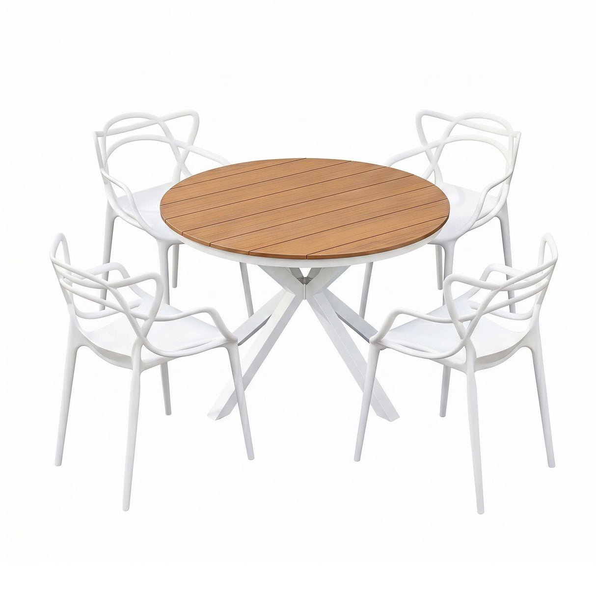 5 Piece Outdoor Dining Set, White, Cross Weave Chairs, view 8