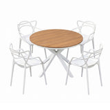 5 Piece Outdoor Dining Set, White, Cross Weave Chairs, view 8