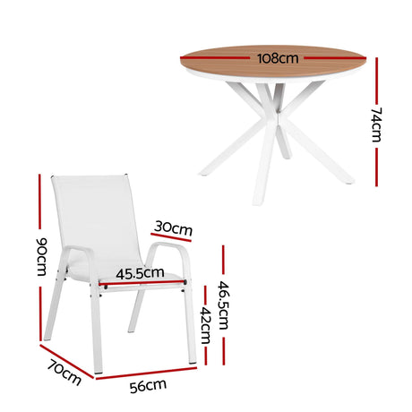 7 Piece Outdoor Dining Set, White, Textilene Stackable Chairs, view 2