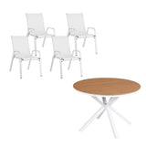 7 Piece Outdoor Dining Set, White, Textilene Stackable Chairs, view 3