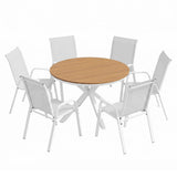 7 Piece Outdoor Dining Set, White, Textilene Stackable Chairs, view 8