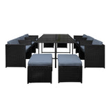 Gardeon 11 Piece Outdoor Wicker Dining Set Table and Chairs Black — Allure Home Collections