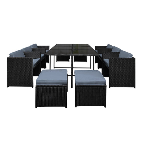 Gardeon 11 Piece Outdoor Wicker Dining Set Table and Chairs Black — Allure Home Collections