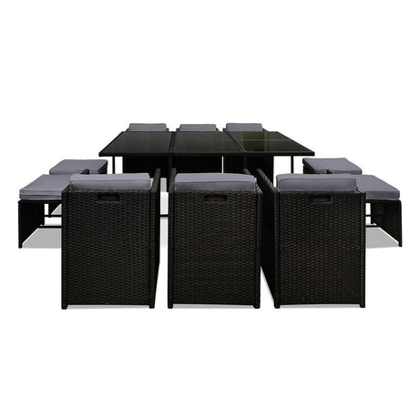 Gardeon 11 Piece Outdoor Wicker Dining Set Table and Chairs Black — Allure Home Collections