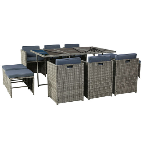 Gardeon 11 Piece Outdoor Wicker Dining Set 10 Seater Grey — Allure Home Collections