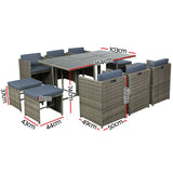 Gardeon 11 Piece Outdoor Wicker Dining Set 10 Seater Grey — Allure Home Collections