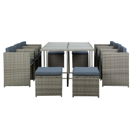 Gardeon 11 Piece Outdoor Wicker Dining Set 10 Seater Grey — Allure Home Collections