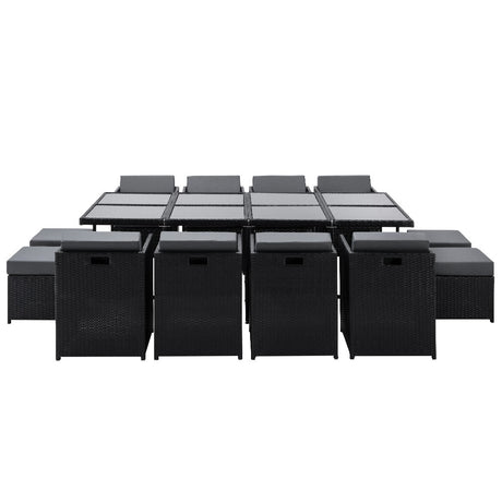 Gardeon 13 Piece Outdoor Wicker Dining Set Table and Chairs Black — Allure Home Collections