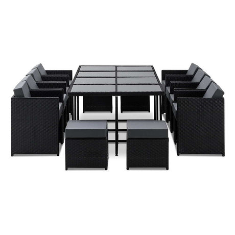 Gardeon 13 Piece Outdoor Wicker Dining Set Table and Chairs Black — Allure Home Collections