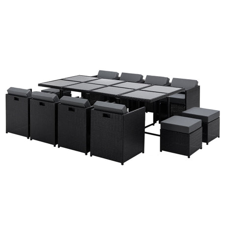 Gardeon 13 Piece Outdoor Wicker Dining Set Table and Chairs Black — Allure Home Collections