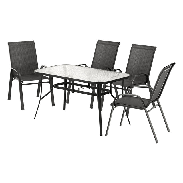 Gardeon 5 Piece Outdoor Mesh Dining Set Table and Chairs Black — Allure Home Collections