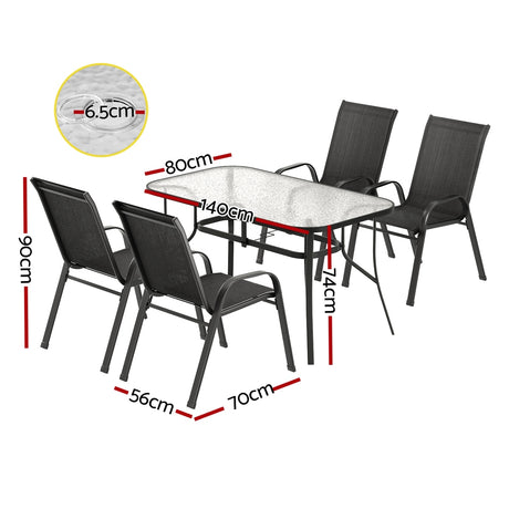 Gardeon 5 Piece Outdoor Mesh Dining Set Table and Chairs Black — Allure Home Collections