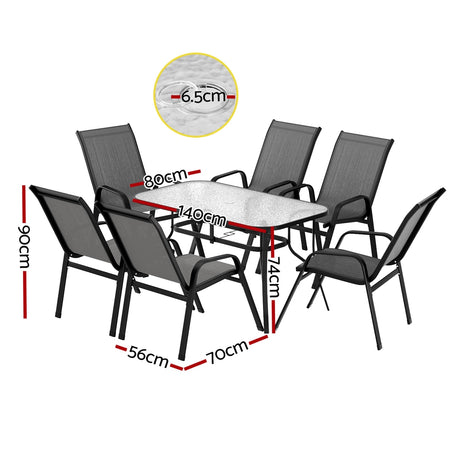 Gardeon 7 Piece Outdoor Mesh Dining Set Table and Chairs Grey — Allure Home Collections
