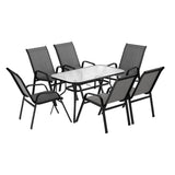 Gardeon 7 Piece Outdoor Mesh Dining Set Table and Chairs Grey — Allure Home Collections