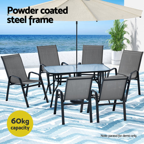 Gardeon 7 Piece Outdoor Mesh Dining Set Table and Chairs Grey — Allure Home Collections