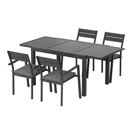 Gardeon 5 Piece Outdoor Aluminium Extendable Dining Set Black — Allure Home Collections