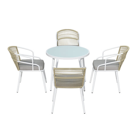 Tempered glass outdoor dining table with white frame