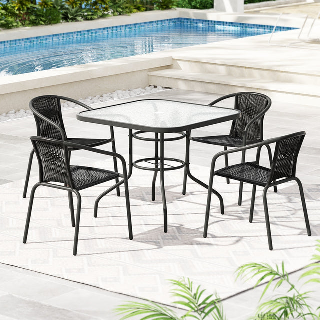 Gardeon 5 Piece Indoor and Outdoor Steel Dining Set Stackable Chairs and Table — Allure Home Collections