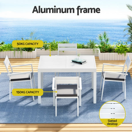 Gardeon 5 Piece Outdoor Aluminium Extendable Dining Set White — Allure Home Collections