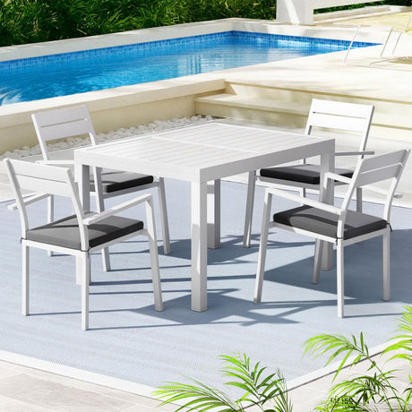 Gardeon 5 Piece Outdoor Aluminium Extendable Dining Set White — Allure Home Collections