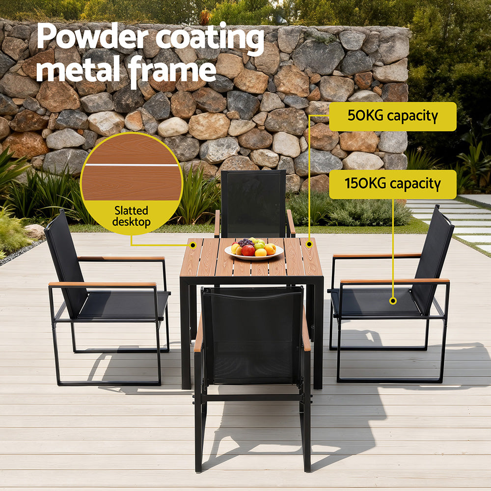 Montacute 5 Piece Outdoor Dining Set, Black Steel