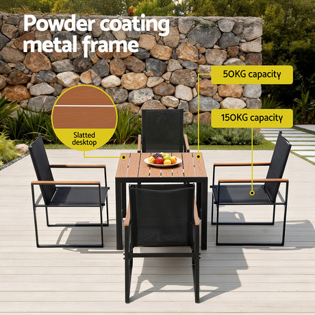 Montacute 5 Piece Outdoor Dining Set, Black Steel