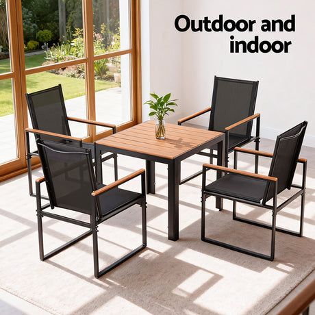 Montacute 5 Piece Outdoor Dining Set, Black Steel
