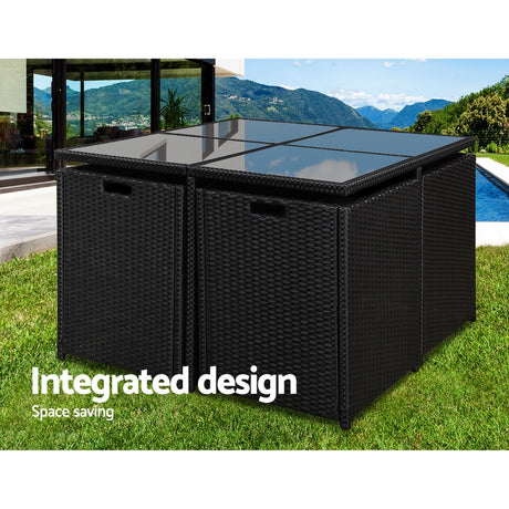 Gardeon 5 Piece Outdoor Wicker Dining Set Table and Chairs Black — Allure Home Collections