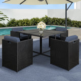 Gardeon 5 Piece Outdoor Wicker Dining Set Table and Chairs Black — Allure Home Collections