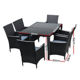 Gardeon 7 Piece Outdoor Wicker Lounge Dining Set Black — Allure Home Collections