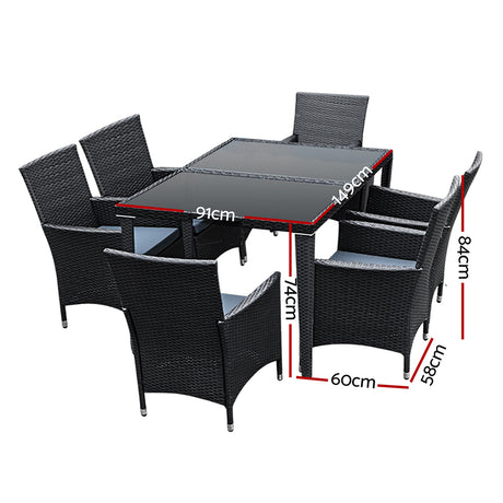 Gardeon 7 Piece Outdoor Wicker Lounge Dining Set Black — Allure Home Collections