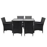 Gardeon 7 Piece Outdoor Wicker Lounge Dining Set Black — Allure Home Collections
