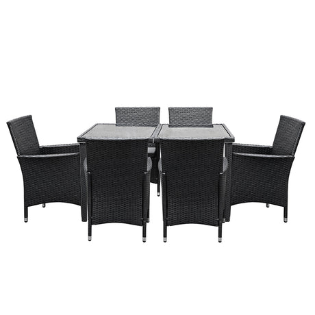 Gardeon 7 Piece Outdoor Wicker Lounge Dining Set Black — Allure Home Collections